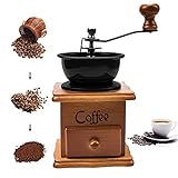 WHC Molinillo de café manual, molinillo de café vintage de madera antiguo con ajuste de engranaje ajustable para hogar, oficina y viajes