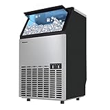 Lxn Máquina comercial de hielo independiente, 120 lbs. Hielo en 24 horas, con capacidad de almacenamiento de 33 lbs. Ideal para restaurantes, bares, casas y oficinas