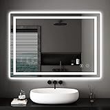 Dripex Espejo de Baño con Luz LED 50 x 70 cm, Antivaho, Interruptor Táctil, Dimmable, 3 Colores de Luz, Instalar Horizontal/Vertical