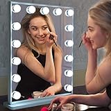 WONSTART Hollywood Makeup Mirror with Lights,Lighted Vanity Mirror with 15pcs Led Bulbs Bedroom Table / Wall Mounted Beauty Mirror (42/51.2cm Silver)