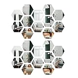 24Piezas Espejos Pegatinas Espejo de Acrílico Hexagonales Desmontable Pegatina de Pared para Hogar Sala de Estar Dormitorio